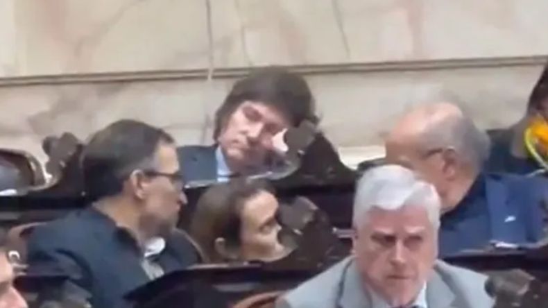 Milei se quedó dormido en pleno debate en Diputados por Ganancias.