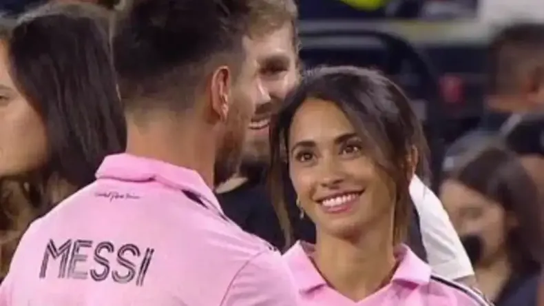 Lionel Messi y Antonela Roccuzzo en los festejos del Inter Miami.