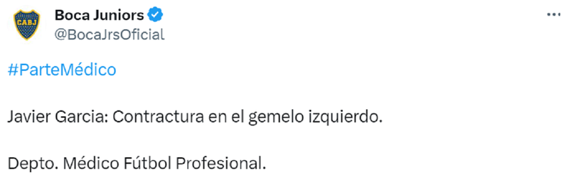 El parte médico de Javier García.