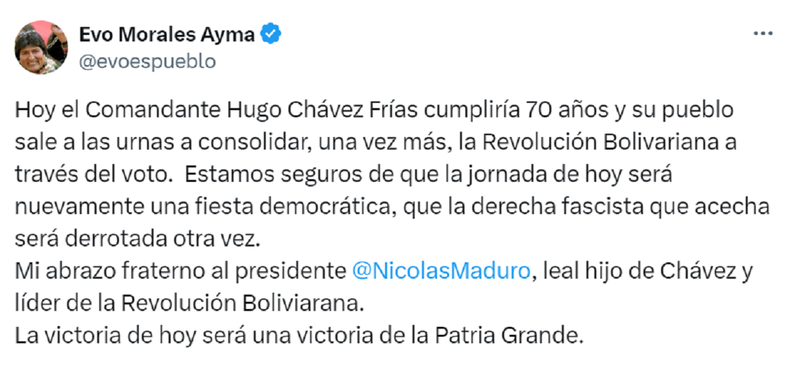 La publicación de Evo Morales. La publicación de Evo Morales.