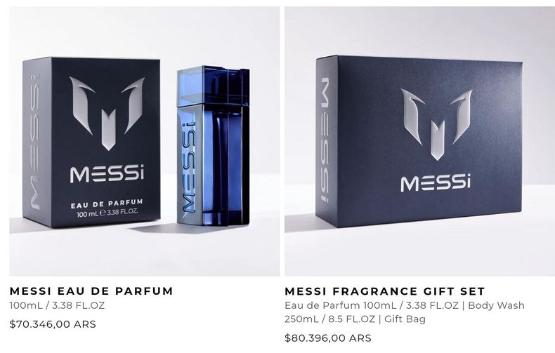 Los dos productos que se venden en el sitio web de Messi.