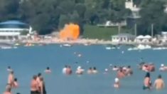 Una captura de video del momento del impacto del dron ucraniano.