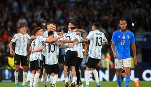 El festejo de la Scaloneta tras ganarle la Finalissima a Italia.