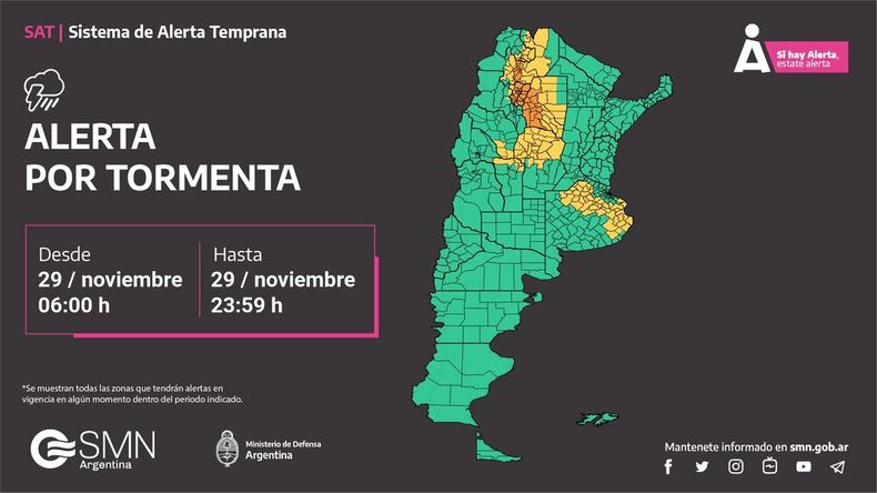 El SMN emitió alertas por tormentas para ocho provincias.