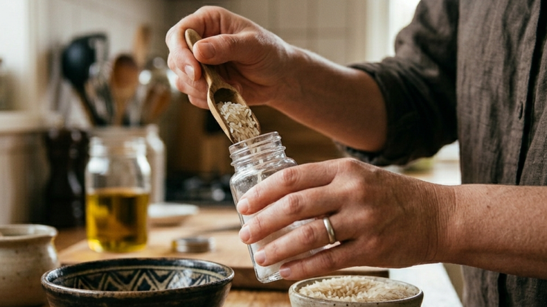 Agregar granos de arroz ayuda a evitar la humedad.
