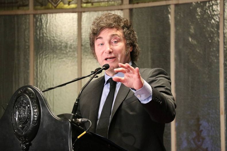 Javier Milei pronunció un discurso en el Casino de Madrid.