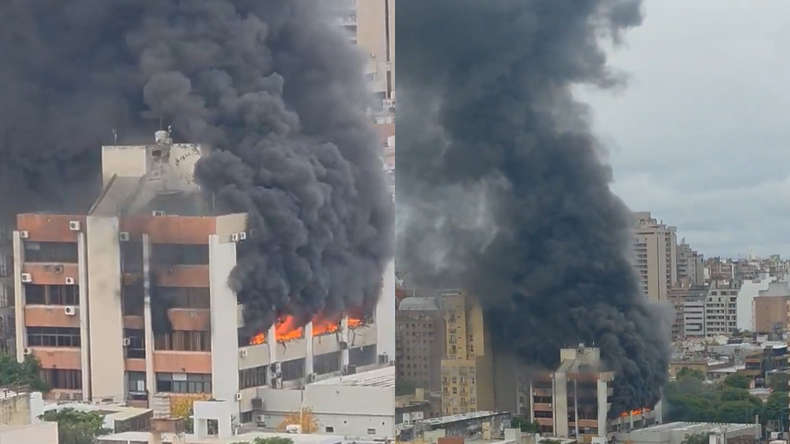 Impresionante incendio de un edificio de la obra social del gobierno de Córdoba