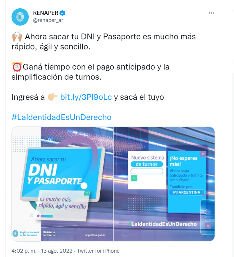 Se implementó el trámite y el pago en la plataforma Mi Argentina.