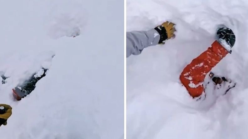 Así encontró el cuerpo del esquiador en la nieve.