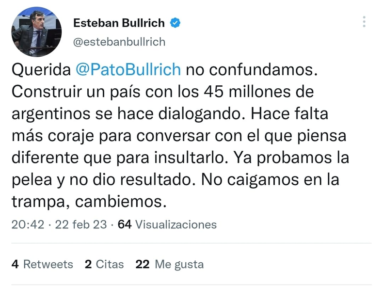 Cruje la interna en Juntos por el Cambio: Esteban Bullrich cruzó a Patricia Bullrich