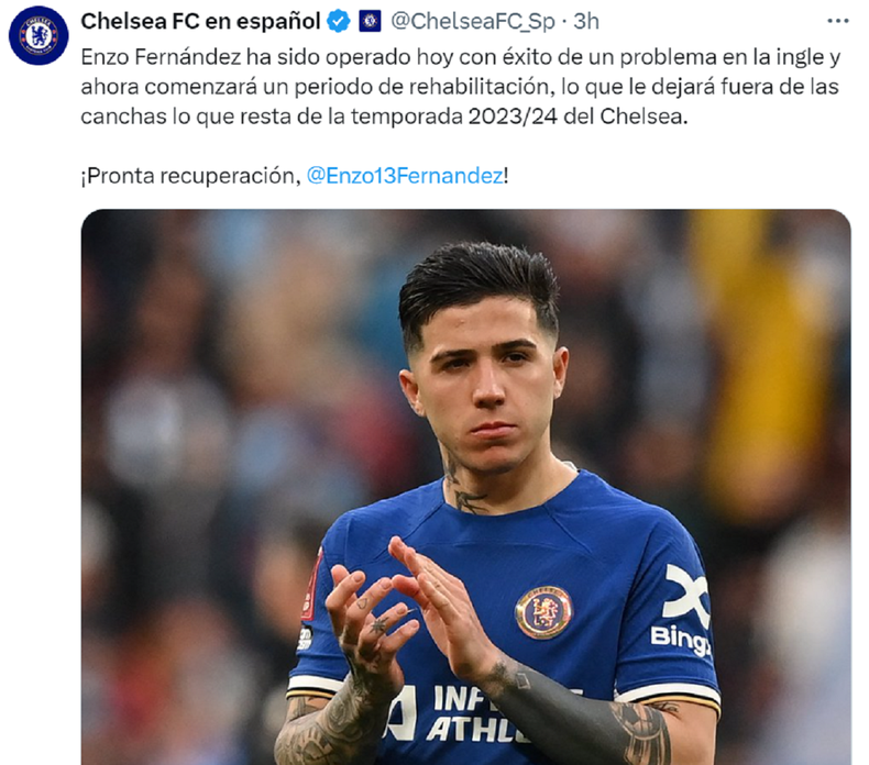 La publicación de Chelsea sobre Enzo Fernández.