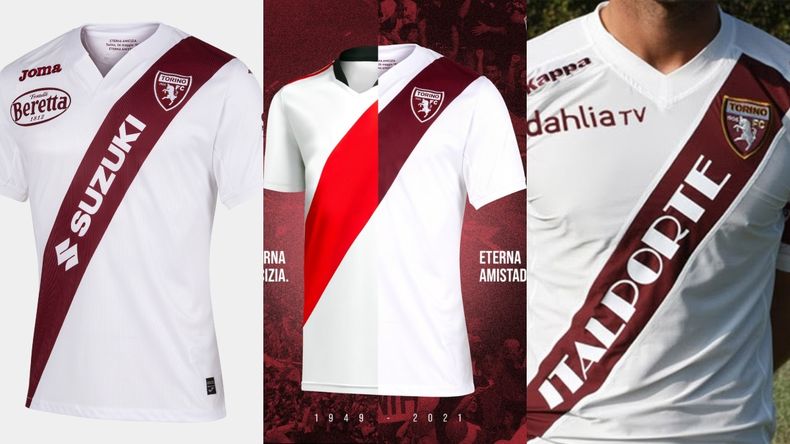 La camiseta suplente del Torino, que milita actualmente en la Serie A: un homenaje a la banda roja del Millonario.
