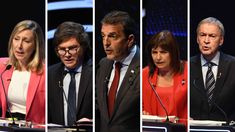 Myriam Bregman, Javier Milei, Sergio Massa, Patricia Bullrich y Juan Schiaretti.