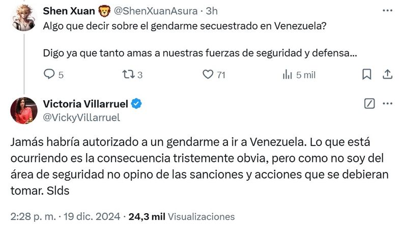 La publicaci&oacute;n de Victoria Villarruel.