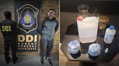 Ampollas, frascos, goteros, bidones con sustancias y cuadernos con anotaciones fueron encontrados en la casa del detenido. Ampollas, frascos, goteros, bidones con sustancias y cuadernos con anotaciones fueron encontrados en la casa del detenido.