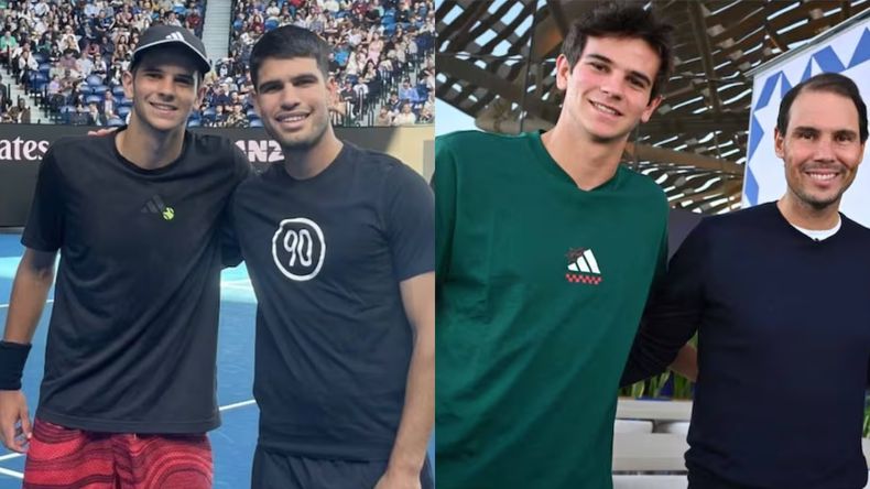 Rafael Jódar junto con Carlos Alcaraz y Rafael Nadal.