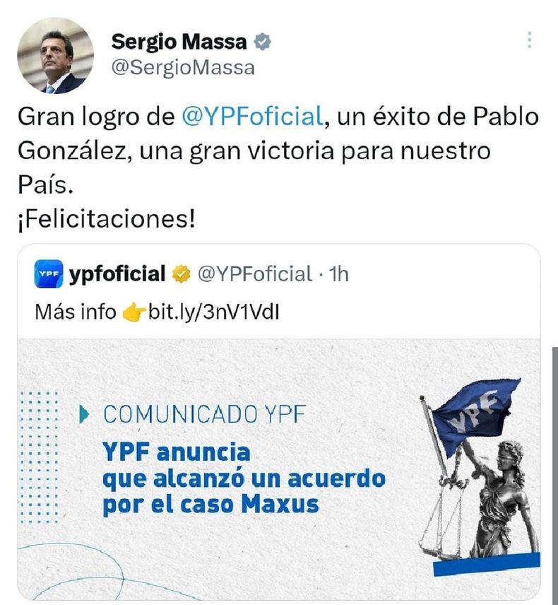 El tuit de Sergio Massa.