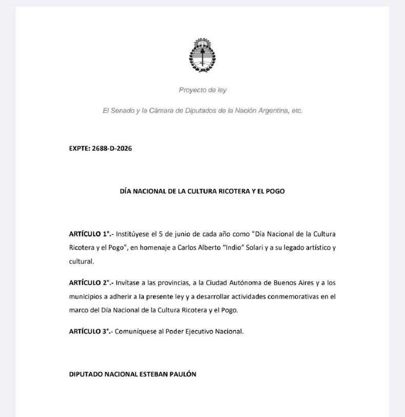 Esteban Paul&oacute;n present&oacute; un proyecto en la C&aacute;mara de Diputados.