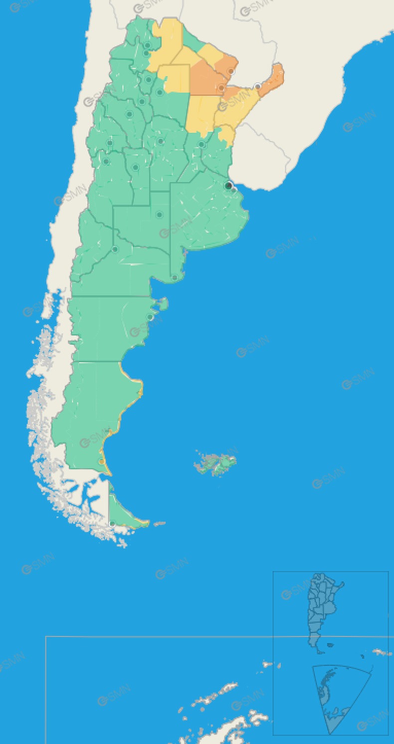 El SMN emitió alertas por tormentas, viento y lluvias.