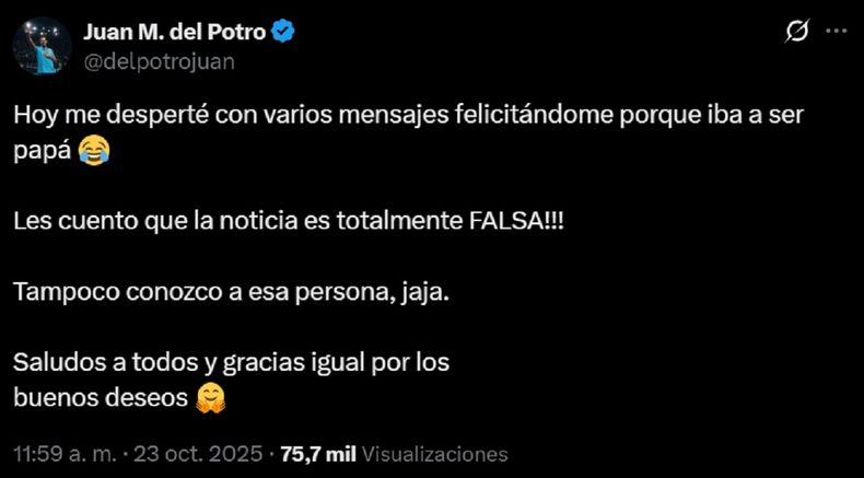 Del Potro desmintió ser padre con Agustina Meucci.