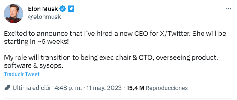El tuit de Elon Musk.