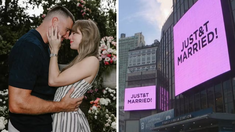 Las pantallas de New York tras la boda de Taylor Swift y Travis Kelce.