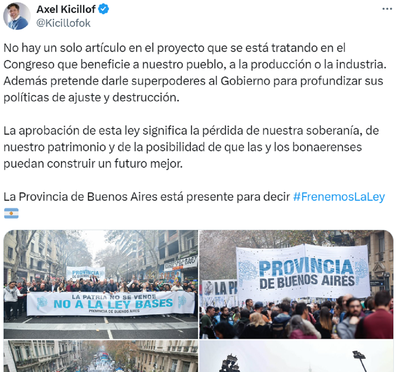 La publicación de Axel Kicillof. La publicación de Axel Kicillof.