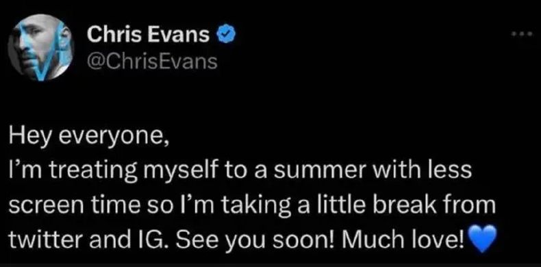 Así se despidió Chris Evans de las redes sociales.