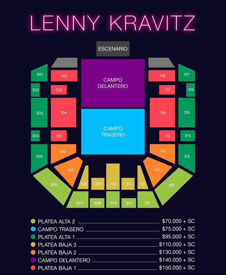 Todos los precios para ver a Lenny Kravitz en el Movistar Arena.