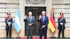 Olaf Scholz junto a Alberto Fernández en el Palacio San Martín.