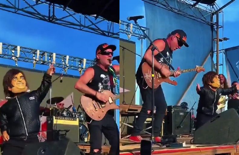 El mini Milei arriba del escenario junto a los músicos de La Renga.