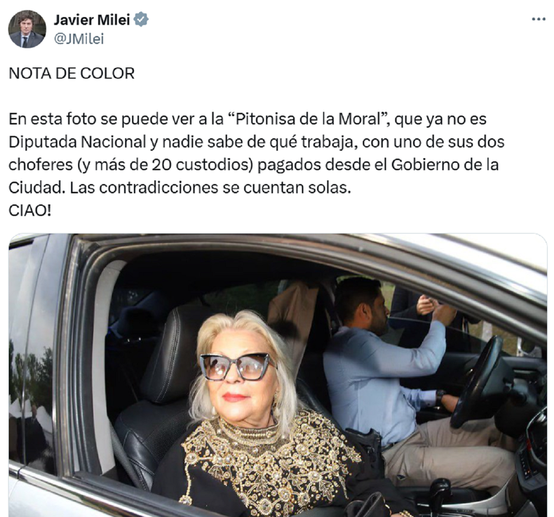 La publicación de Javier Milei.