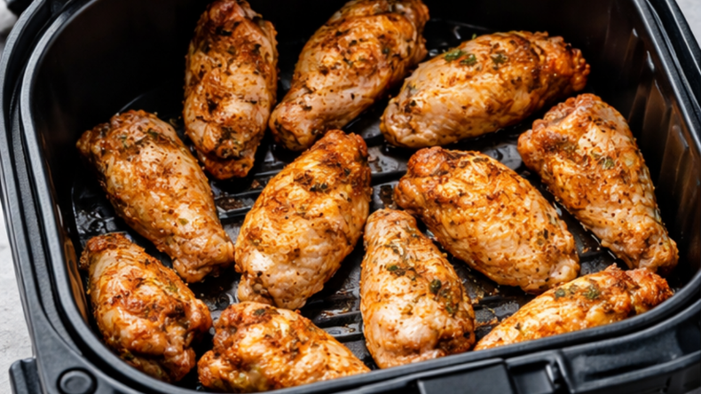 Receta fácil de alitas de pollo crujientes en air fryer paso a paso.