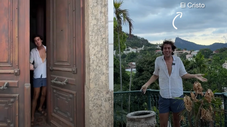 El joven hizo un tour del castillo donde se hospeda.