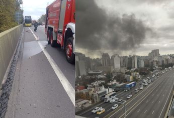 El micro se incendió sobre la Autopista 25 de Mayo. El micro se incendió sobre la Autopista 25 de Mayo.