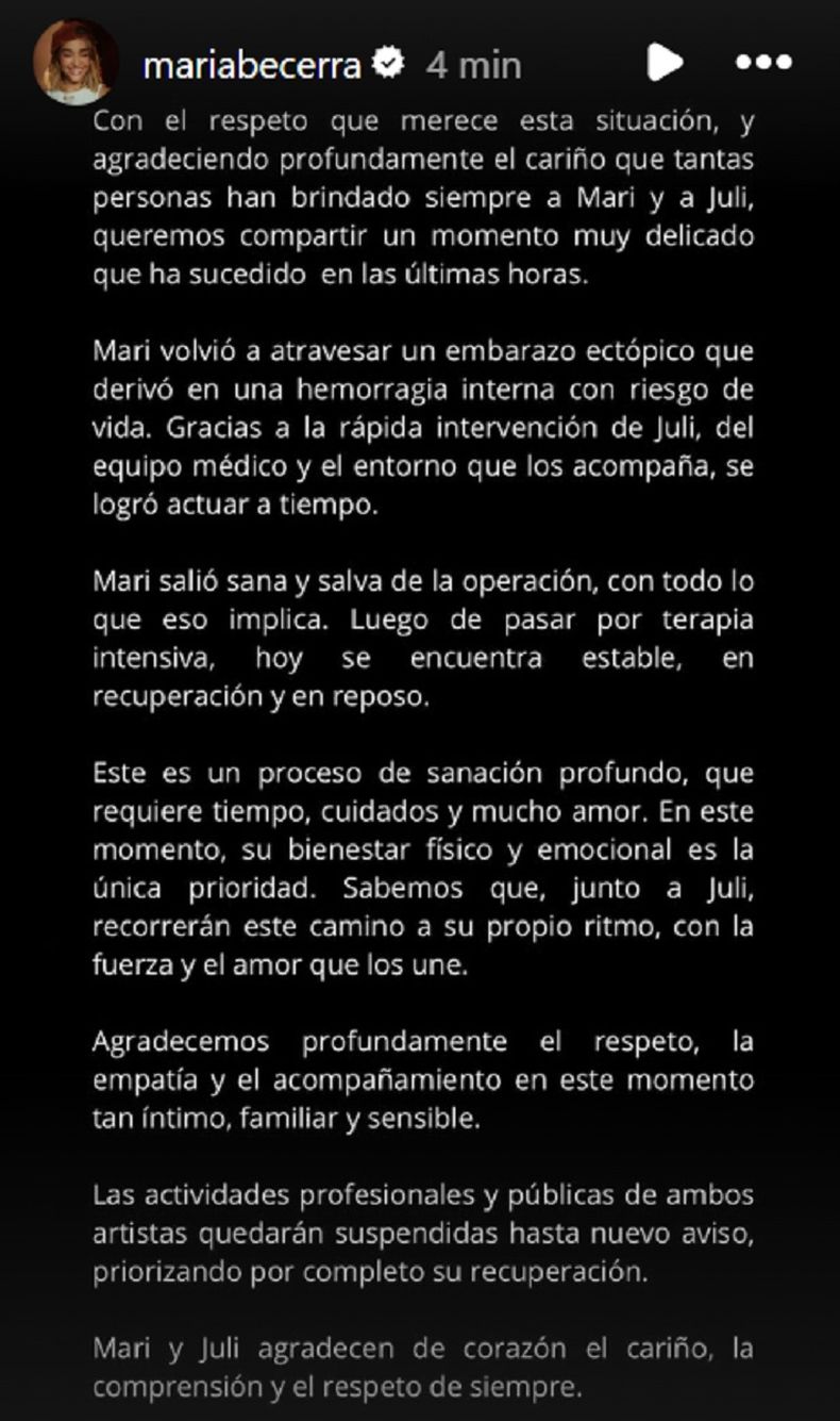 El esperado descargo de María Becerra.