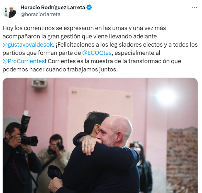 El tuit de Horacio Rodríguez Larreta.