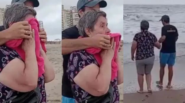Isabel vio el mar por primera vez a los 72 años de la mano de su yerno, su hija y la nieta.