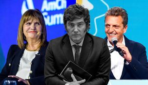 Patricia Bullrich, Javier Milei y Sergio Massa, los tres candidatos con más chance en octubre.