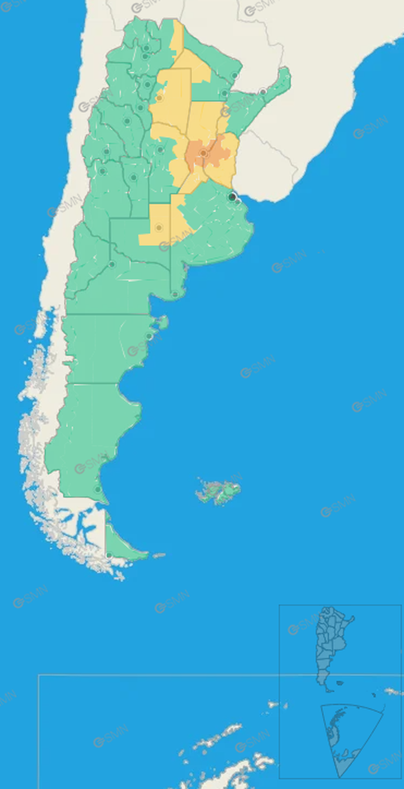 Nueve provincias bajo alerta meteorológico.