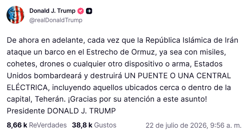 Donald Trump en Truth Social traducido por Google.
