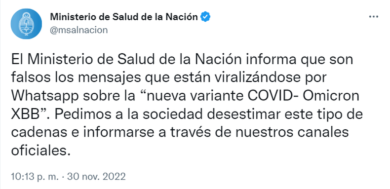 El Ministerio De Salud Alertó Sobre Una Fake News Que Circula Sobre Una Nueva Variante De Omicrón 2136