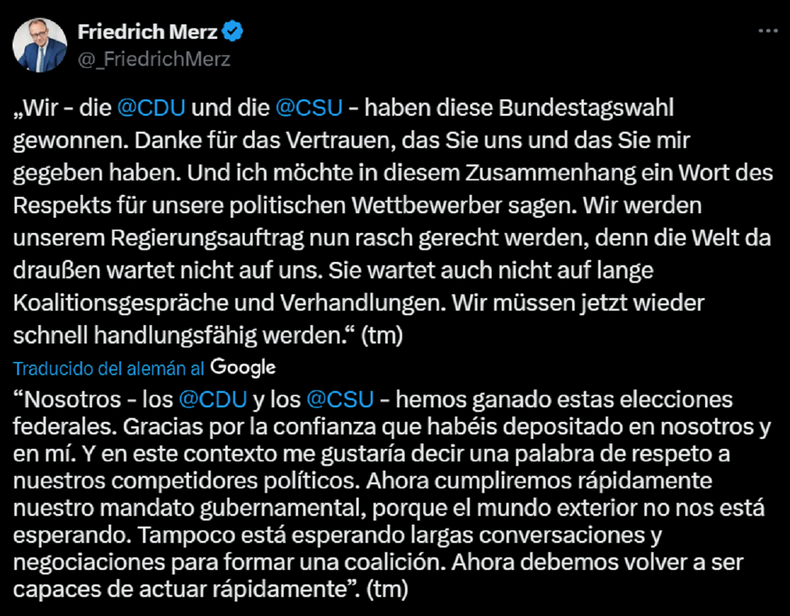 La publicación de Friedrich Merz.