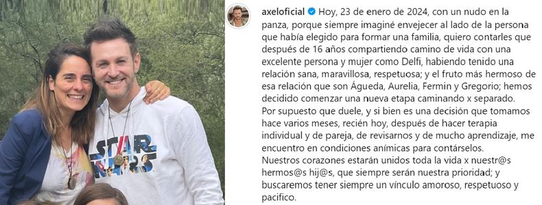 El inesperado comunicado de Axel sobre la madre de sus hijos.