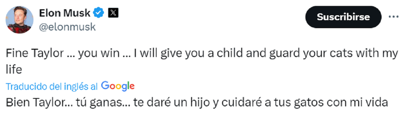 La publicación de Elon Musk.
