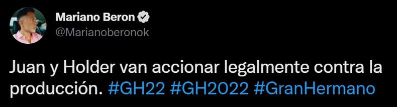 El tweet en cuestión de Mariano Berón.