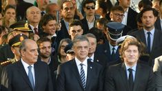 Jorge Macri junto a Guillermo Francos y Javier Milei durante el acto por Malvinas.