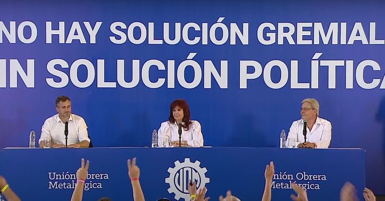 Cristina en el acto d ela UOM en Pilar.