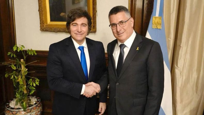 El presidente Javier Milei junto al canciller israelí Gideon Sa'ar.