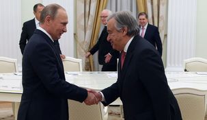 Vladimir Putin y Antonio Guterres, en un encuentro antes de la invasión rusa a Ucrania.
